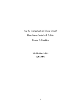 Are the Evangelicals an Ethnic Group? Thoughts on Scots-Irish