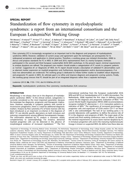 Standardization of Flow Cytometry in Myelodysplastic Syndromes