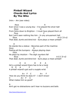 Pinball Wizard Chords and Lyrics by the Who