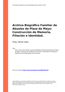 Construcción De Memoria, Filiación E Identidad