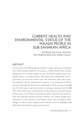 CURRENT HEALTH and Environmental STATUS of the Maasai PEOPLE in Sub-SAHARAN Africa Ruth Brady, Sara Suksiri, Stella Tan John Dodds & David Aine, Student Authors