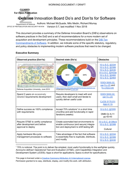 Defense Innovation Board Do's and Don'ts for Software