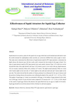 Effectiveness of Squid Atractors for Squid Egg Collector