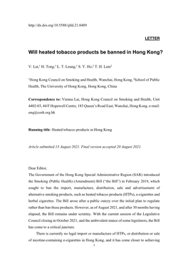 Will Heated Tobacco Products Be Banned in Hong Kong?