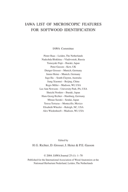 IAWA List of Microscopic Features for Softwood Identification 1