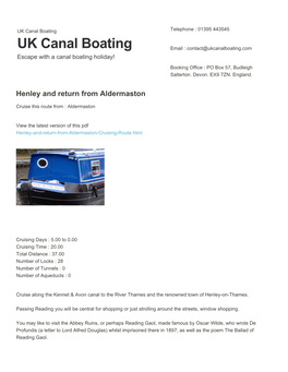 Henley and Return from Aldermaston | UK Canal Boating