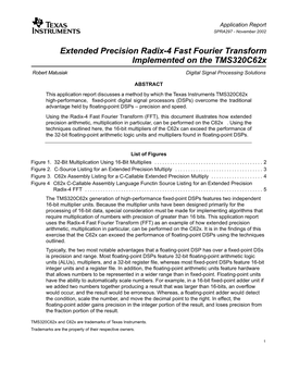 Extended Precision Radix-4 Fast Fourier Transform Implemented on the Tms320c62x