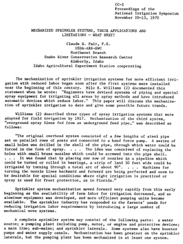 CC-1 Proceedings of the National Irrigation Symposium November 10-13, 1970 MECHANIZED SPRINKLER SYSTEMS, THEIR APPLICATIONS