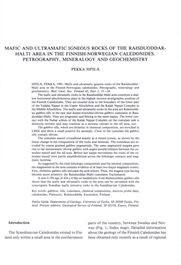 Mafic and Ultramafic Igneous Rocks of the Raisduoddar- Halti Area in the Finnish-Norwegian Caledonides