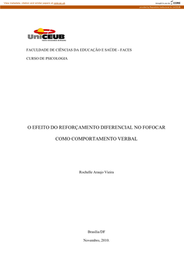 O Efeito Do Reforçamento Diferencial No Fofocar Como Comportamento Verbal