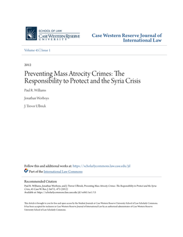Preventing Mass Atrocity Crimes: the Responsibility to Protect and the Syria Crisis Paul R