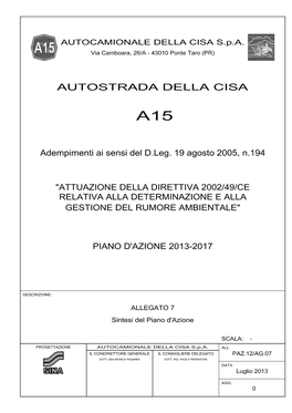 Autocamionale Della Cisa Spa AUTOSTRADA A15 PARMA