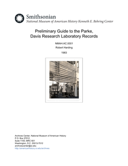 Preliminary Guide to the Parke, Davis Research Laboratory Records