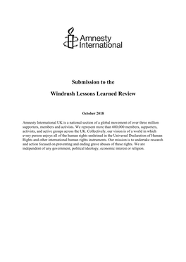 Submission to the Windrush Lessons Learned Review