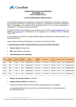 Condiciones Finales De Warrants Caixabank, S.A