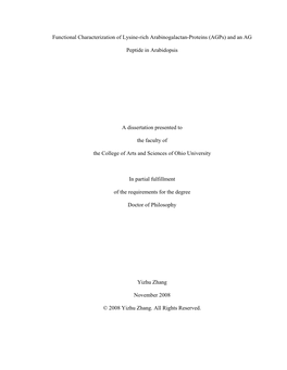 And an AG Peptide in Arabidopsis a Dissertation Prese