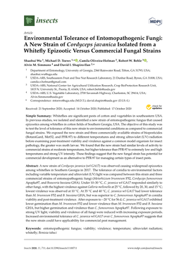 Environmental Tolerance of Entomopathogenic Fungi: a New Strain of Cordyceps Javanica Isolated from a Whiteﬂy Epizootic Versus Commercial Fungal Strains