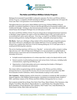 The Helen and William Milliken Scholar Program