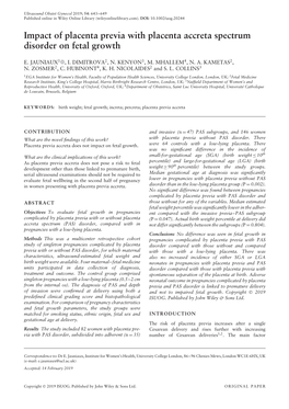 Impact of Placenta Previa with Placenta Accreta Spectrum Disorder on Fetal Growth