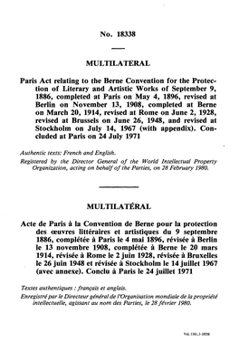 Paris Act Relating to the Berne Convention for the Protec Tion Of