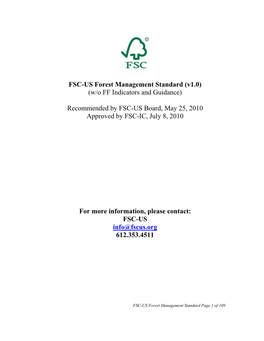 FSC-US Forest Management Standard (V1.0) (W/O FF Indicators and Guidance)