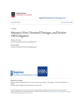 Attorney's Fees, Nominal Damages, and Section 1983 Litigation
