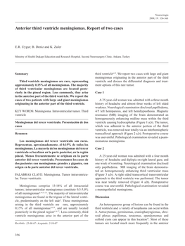 Anterior Third Ventricle Meningiomas. Report of Two Cases