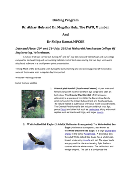 Birding Program Dr. Abhay Hule and Dr. Mugdha Hule, the PAVO