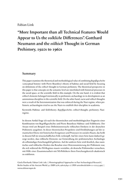 “More Important Than All Technical Features Would Appear to Us the 'Volkliche' Differences”. Gotthard Neumann And