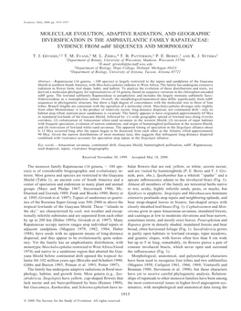 MOLECULAR EVOLUTION, ADAPTIVE RADIATION, and GEOGRAPHIC DIVERSIFICATION in the AMPHIATLANTIC FAMILY RAPATEACEAE: EVIDENCE from Ndhf SEQUENCES and MORPHOLOGY