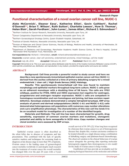 Functional Characterisation of a Novel Ovarian Cancer Cell Line, NUOC-1