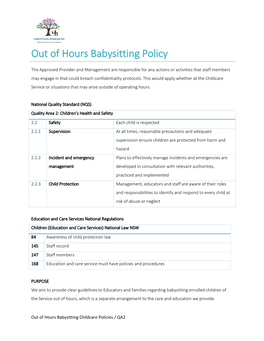 Out of Hours Babysitting Policy