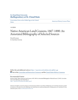 Native American Land Cessions, 1867-1890: an Annotated Bibliography of Selected Sources David Evensen St