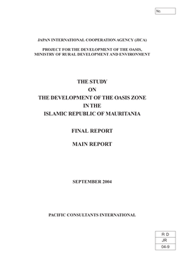 The Study on the Development of the Oasis Zone in the Islamic Republic of Mauritania Final Report Main Report
