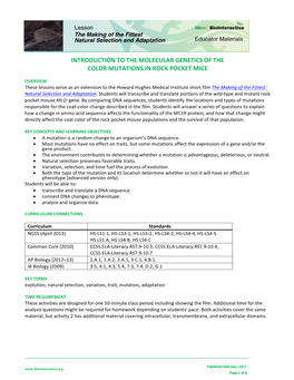 The Making of the Fittest: Natural Selection and Adaptation INTRODUCTION to the MOLECULAR GENETICS of the COLOR MUTATIONS IN