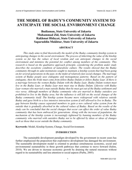 The Model of Baduy's Community System to Anticipate the Social Environment Change