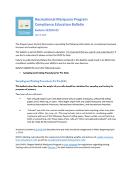 CE2019-05: Sampling and Testing Procedures for Pre-Rolls