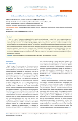 Synthesis and Functional Significance of Poly Unsaturated Fatty Acids (PUFA’S) in Body”