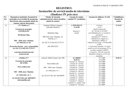 REGISTRUL Furnizorilor De Servicii Media De Televiziune (Studiouri TV Prin Eter) Nr