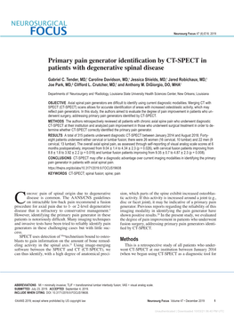 Primary Pain Generator Identification by CT-SPECT in Patients with Degenerative Spinal Disease