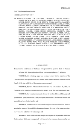 ENROLLED 2018 Third Extraordinary Session HOUSE RESOLUTION NO. 9 by REPRESENTATIVES COX, ABRAHAM, ABRAMSON, AMEDEE, ANDERS, ARME