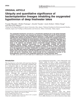 ORIGINAL ARTICLE Ubiquity and Quantitative Significance of Bacterioplankton Lineages Inhabiting the Oxygenated Hypolimnion of Deep Freshwater Lakes