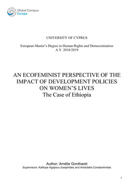 AN ECOFEMINIST PERSPECTIVE of the IMPACT of DEVELOPMENT POLICIES on WOMEN’S LIVES the Case of Ethiopia