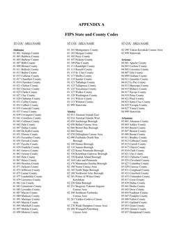 APPENDIX a FIPS State and County Codes