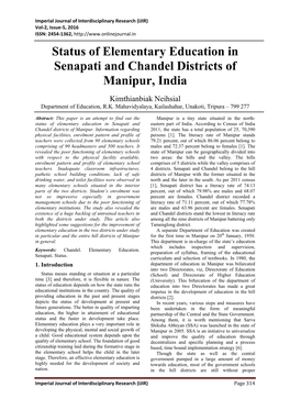 Status of Elementary Education in Senapati and Chandel Districts of Manipur, India