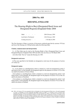 2004 No. 418 HOUSING, ENGLAND the Housing