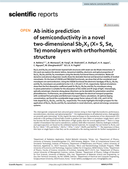 (X= S, Se, Te) Monolayers with Orthorhombic Structure A