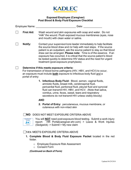 Blood and Body Fluid Exposure Paperwork