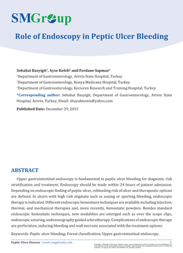 Gr up SM Role of Endoscopy in Peptic Ulcer Bleeding
