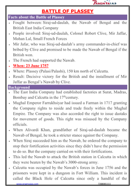 BATTLE of PLASSEY Facts About the Battle of Plassey